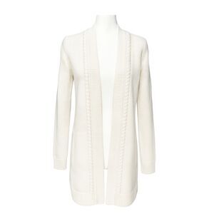 CARLISLE Cream Heavy Knit Open Front Cardigan Wool Blend Ribbed Pockets Sz S NWT